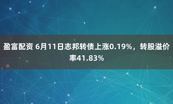 盈富配资 6月11日志邦转债上涨0.19%，转股溢价率41.83%