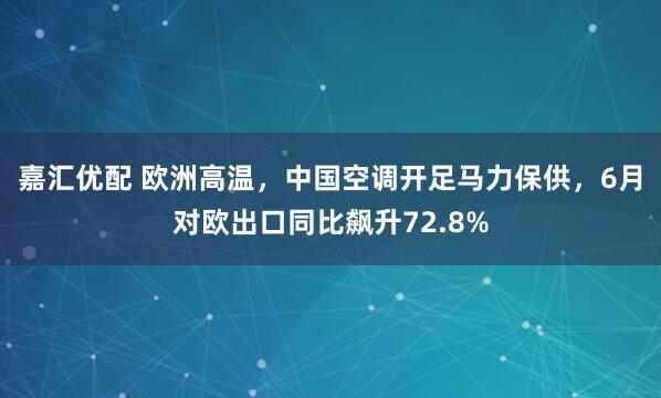 嘉汇优配 欧洲高温，中国空调开足马力保供，6月对欧出口同比飙升72.8%